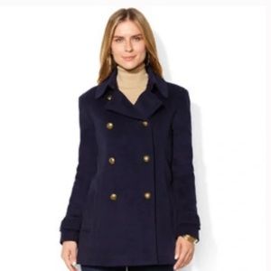 Ralph Lauren, deep blue double breasted coat with pockets